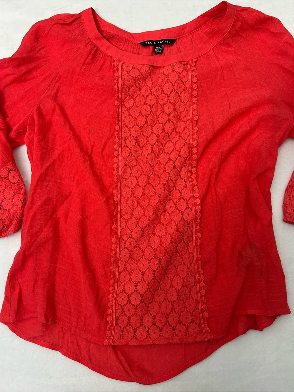 Zac & Rachel Bright Red Lace-Panel Women's Blouse